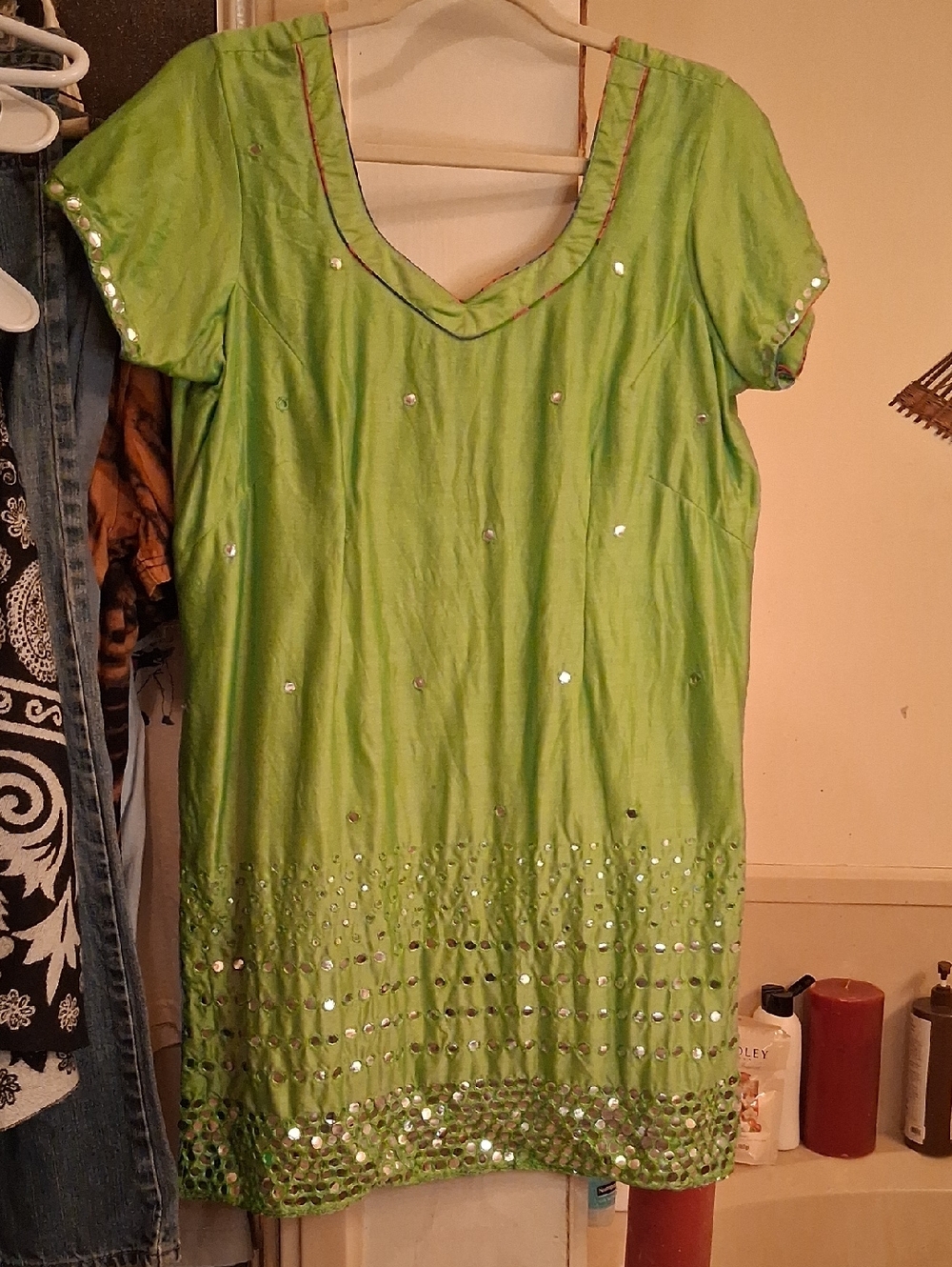 Lime Green Embellished Women's Tunic Top,sz.L-XL